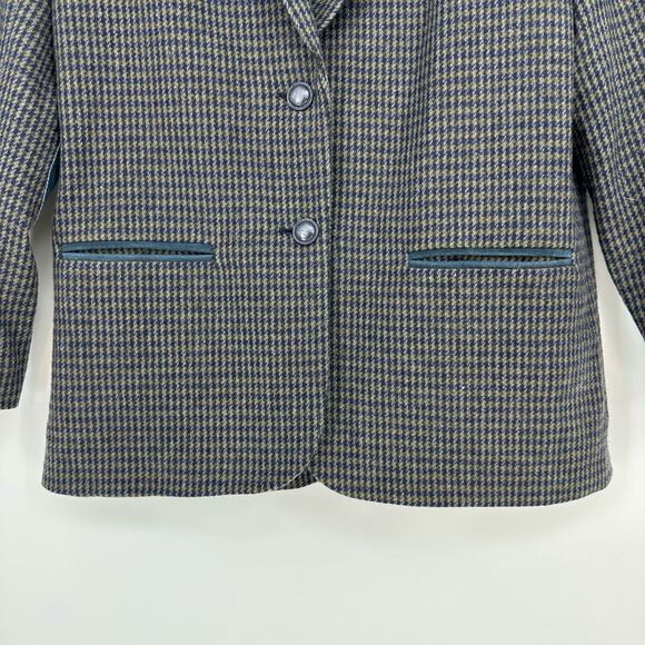 Vintage Braebrook Wool Plaid Blazer Suede Elbow Patch Size 10 Academia Preppy - Picture 6 of 12